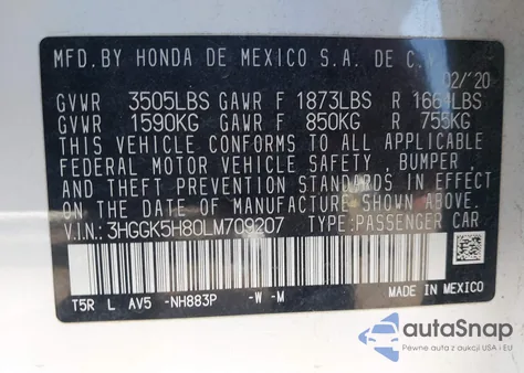 2020 Honda Fit Ex из США, поврежденный, VIN 3HGGK5H80LM709207